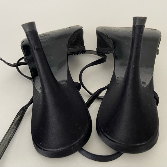 Chanel Black Mesh And Satin CC Open Toe Ankle Strap Heeled Sandals - Picture 12 of 16